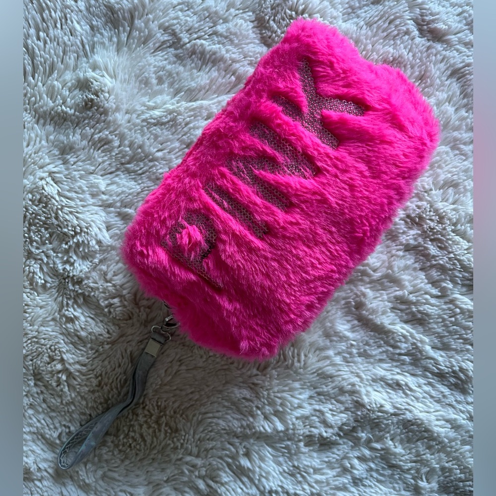 Pink Victoria's Secret Furry Cosmetic/Travel Pouch